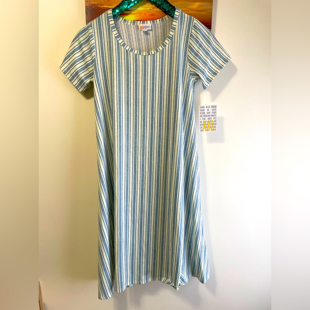 Lularoe jessie swing dress vertical stripes nautical nwt
